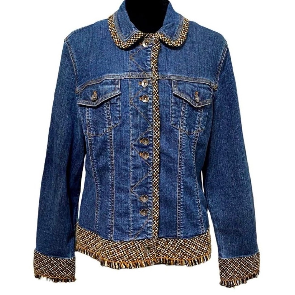 Coldwater Creek Long Sleeve Denim Jacket with Boucle Fringe Women's 12 Jean. MH - Picture 3 of 7